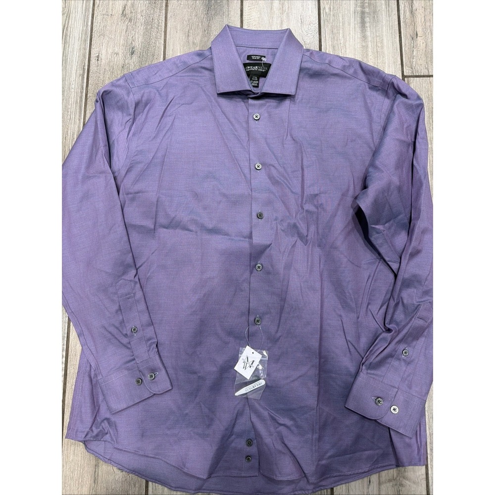Kenneth Cole Awareness Mens Gray Button Down Shirt 17  1/2 34/35 Purple NEW!
